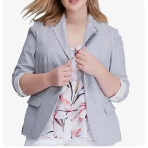 NWT LANE BRYANT BLUE WHITE STRIPED JACKET 28 $80